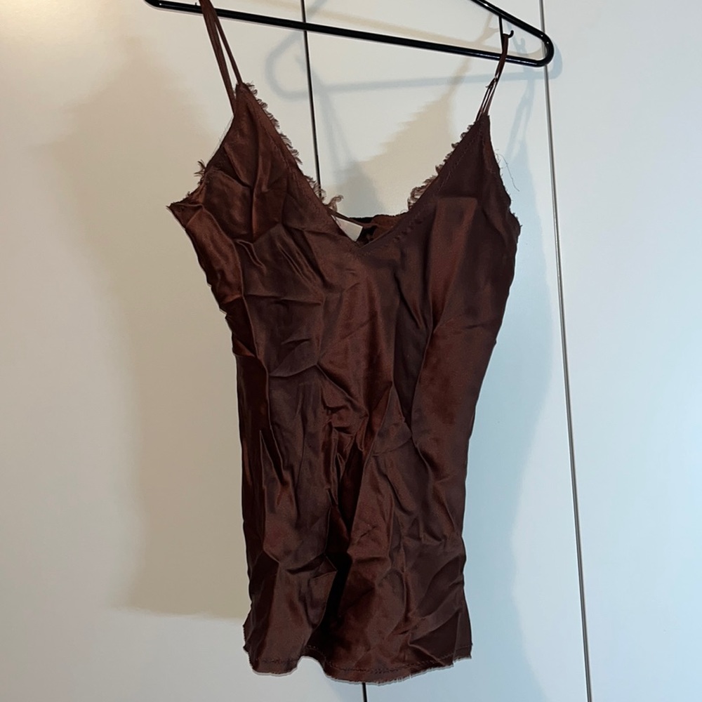 brown slip silk top